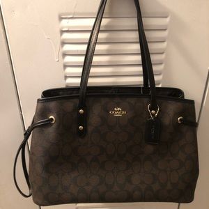 Brown/ Black Coach drawstring Carryall